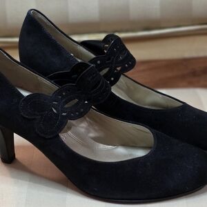 GABOR BLACK LEATHER SUEDE LADIES HEELS SIZE 6.5